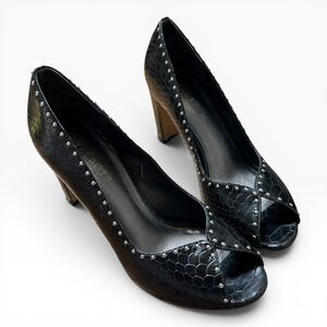 Talbots Priya Black Snakeskin Embossed Studded Peep Toe Pumps 10M NEW $149